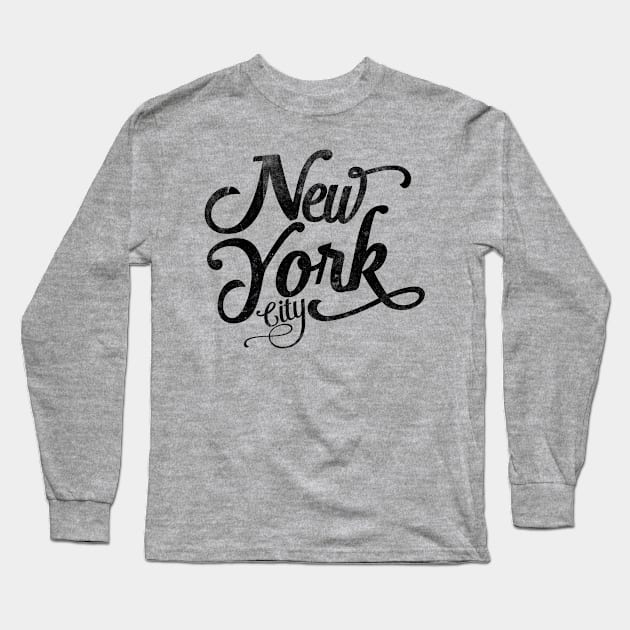 New York City vintage typography - black Long Sleeve T-Shirt by wamtees